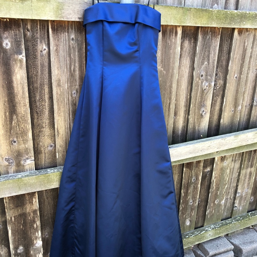 Audrey Hepburn style royal blue silk prom gown
